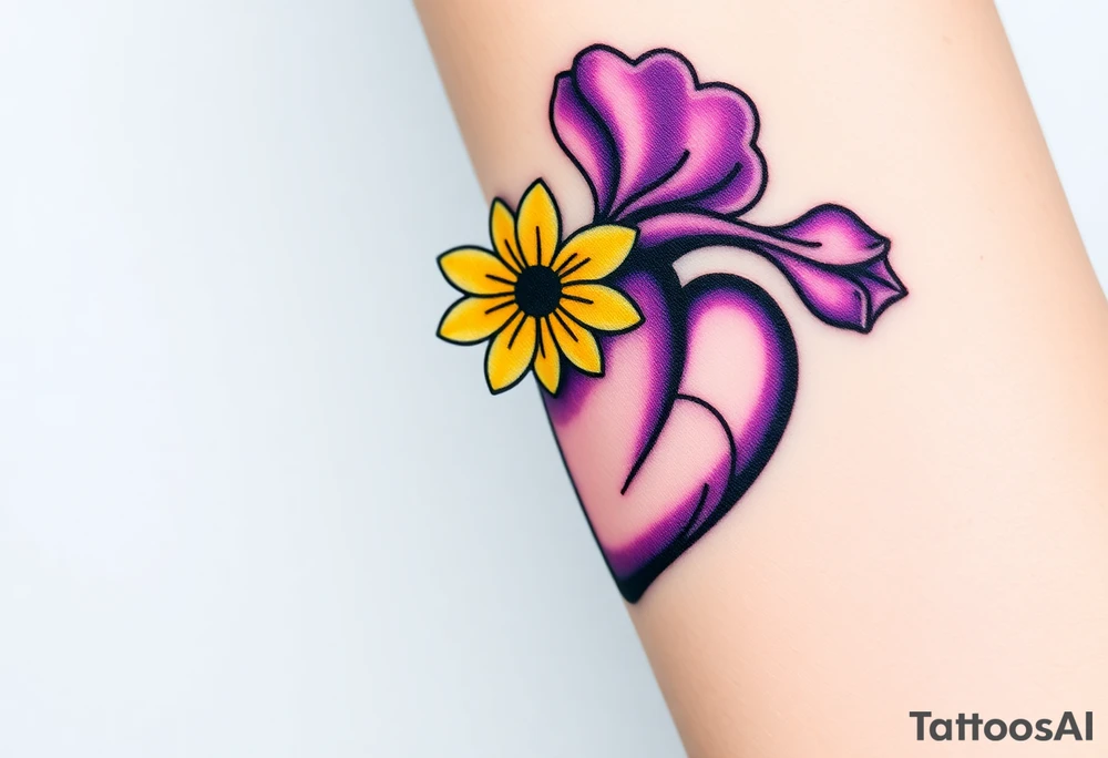 simple with Purple Hearts with yellow daisy. tattoo idea