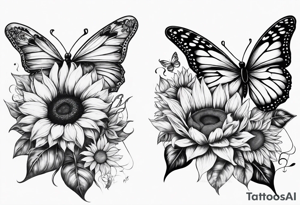 Leg sleeve with sunflowers and butterflies tattoo idea