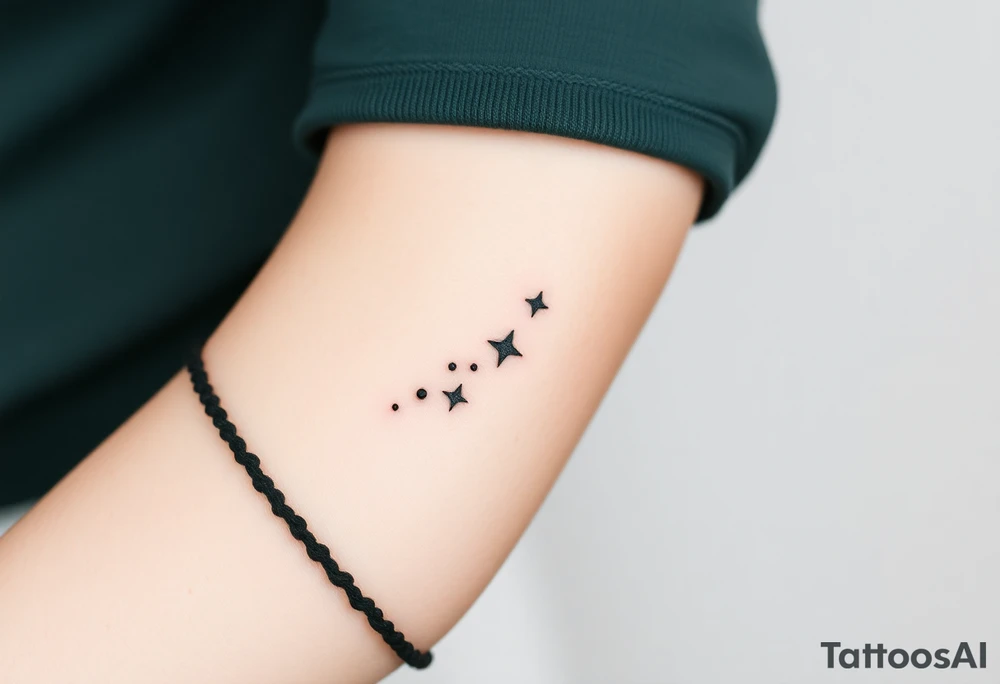 Can you design a few options for a meaningful minimal tattoo with dots, lines or stars that represents my kids? Three are living and two are deceased and I want something that represents that difference by having solid and hollow elements. tattoo idea