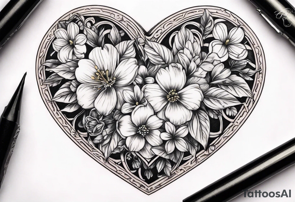 heart locket with flowers tattoo idea