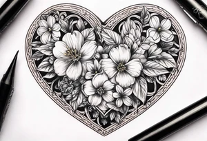 heart locket with flowers tattoo idea