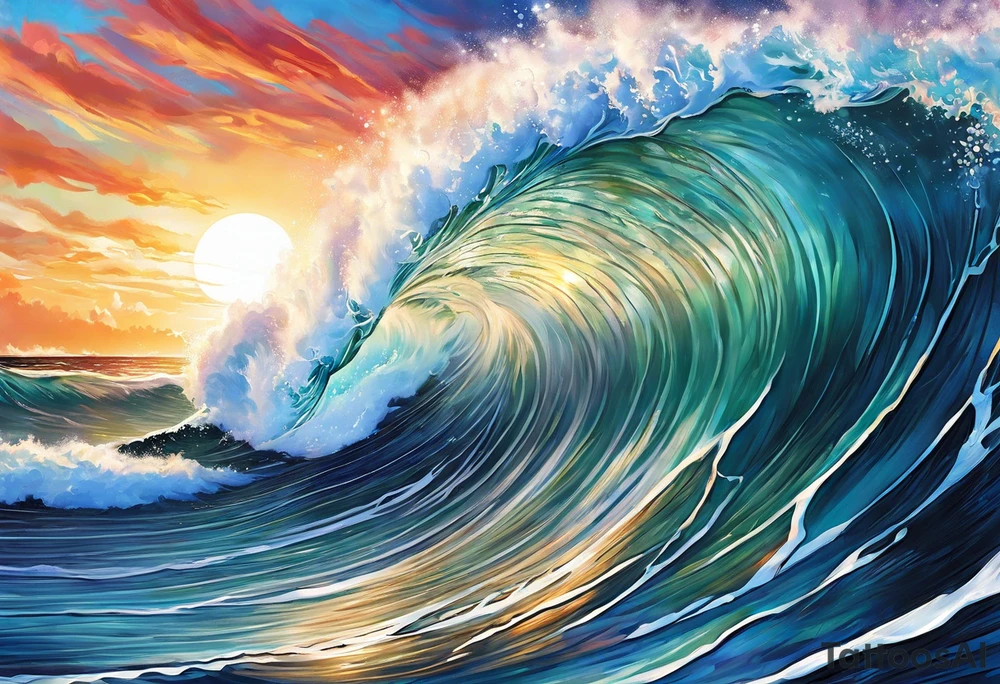 wave  "come what may" written underneath in cursive outside forearm not an oval tattoo idea