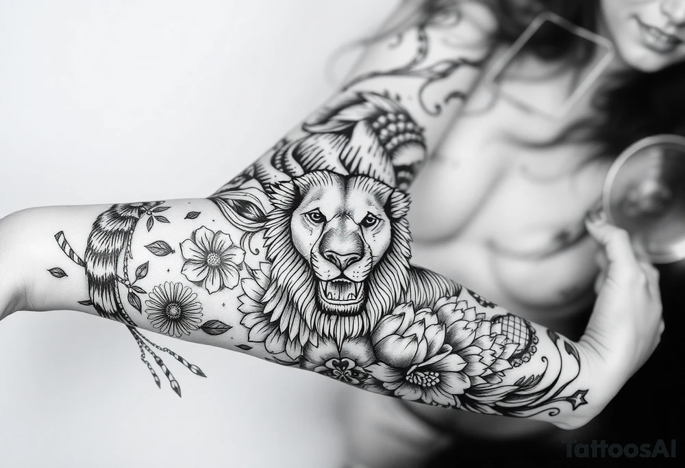 Storm, darkness, , fat naked woman, peacock, dead flowers, razor blades, noose, couple having sex , cupcake ,cigerettes storm clouds coins, mirror, lamb, lion tattoo idea