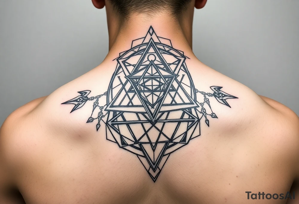 wide sacred geometry throat tattoo with multiple layers tattoo idea