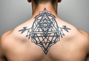 wide sacred geometry throat tattoo with multiple layers tattoo idea