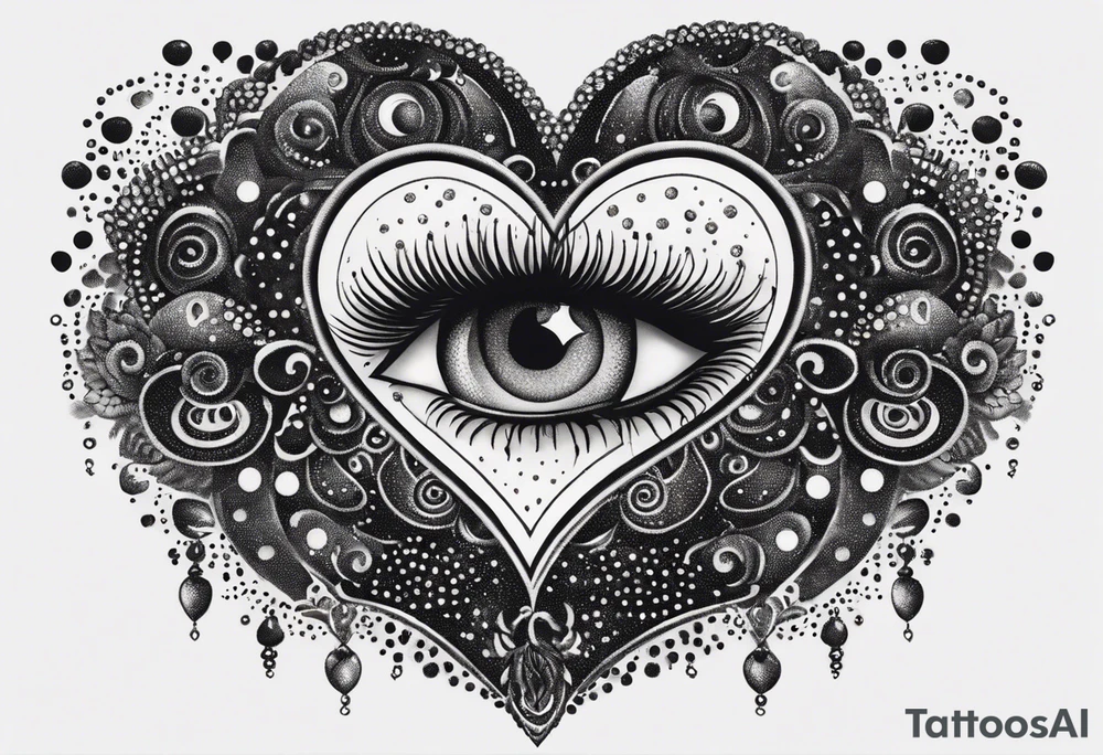 heart surrounded by ring of eyes tattoo idea