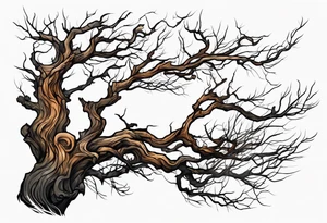 dry, dead branch with shadows tattoo idea
