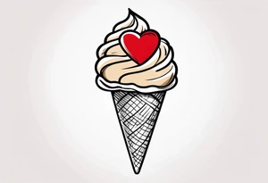 chocolate chip ice cream cone with one red heart tattoo idea