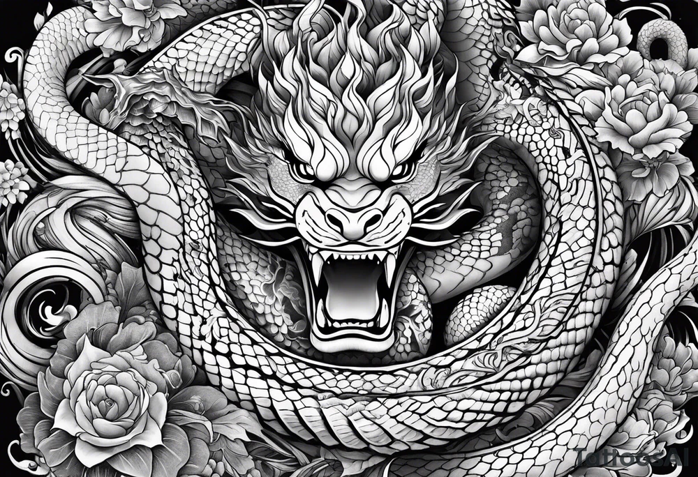 Japanese-style tattoo with snake demons tattoo idea Japanese-style tattoo with snake demons tattoo idea