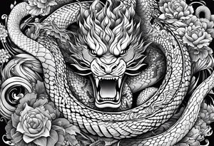 Japanese-style tattoo with snake demons tattoo idea
