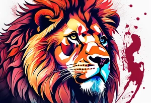 powerful majestic lion, eating a flamingo with feathers and blood and guts tattoo idea