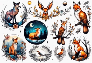 wasser sonne und mond fuchs eule kolibri wald hirsch blume des lebens 
baum berlin tattoo idea