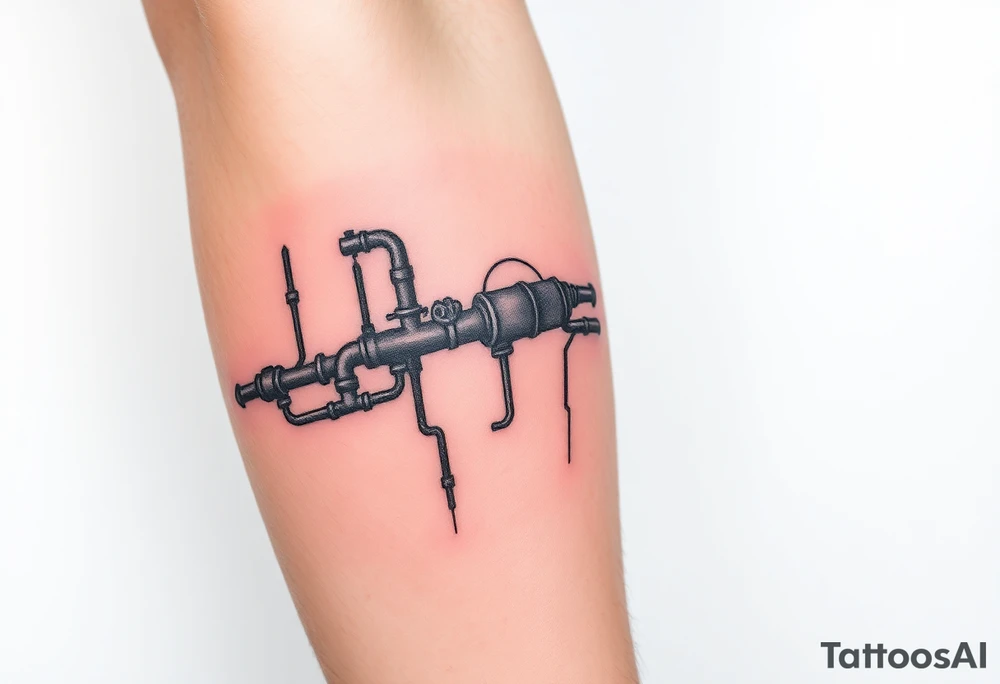 long System of pipes that transitions into veins of forearm tattoo idea