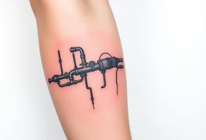 long System of pipes that transitions into veins of forearm tattoo idea