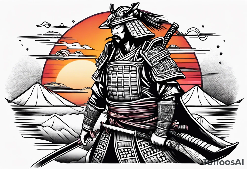 Samurai with sunset tattoo idea