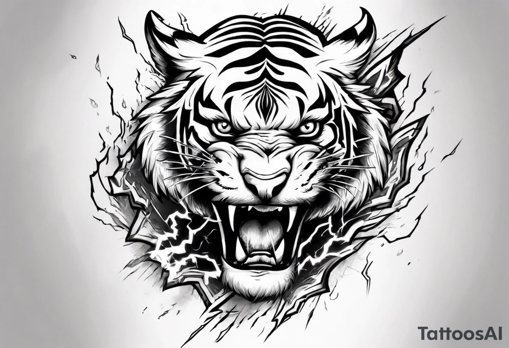 mythical ferocious tiger with lightning around it. The tattoo is for a forearm sleeve tattoo idea