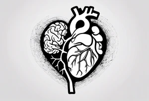 Left half human brain and right half human heart tattoo idea
