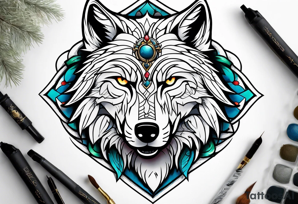 Neotraditional wolf tattoo idea
