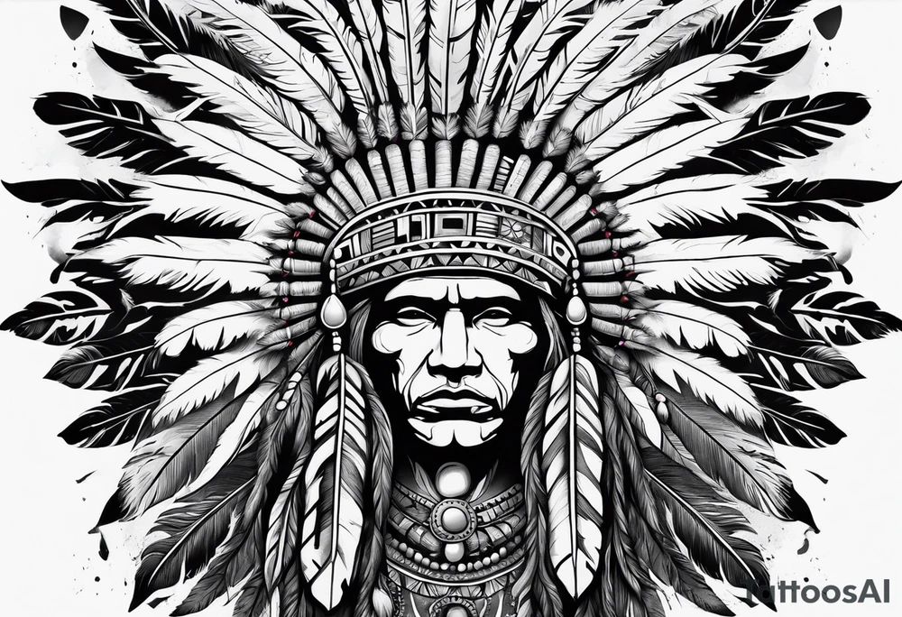 Native American wearing Headress Bones Praying tattoo idea