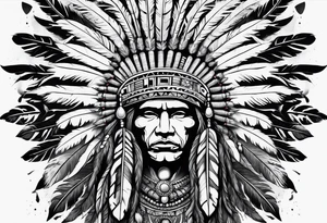 Native American wearing Headress Bones Praying tattoo idea