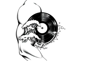 flat vinyl record with waves crashing on top of it tattoo idea