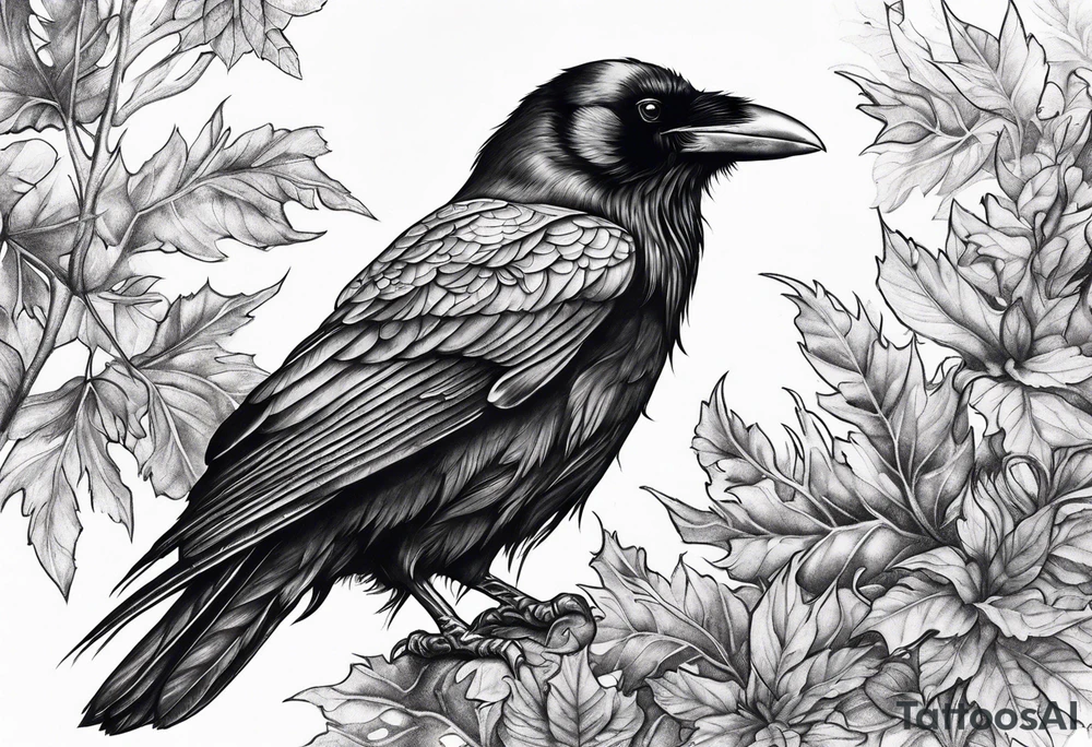 raven in nature tattoo idea