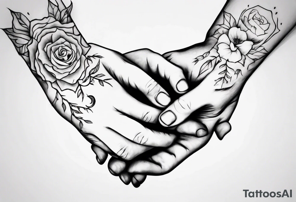 Really simple, only a few lines 
and clean tattoo of . two hands holding in love tattoo idea