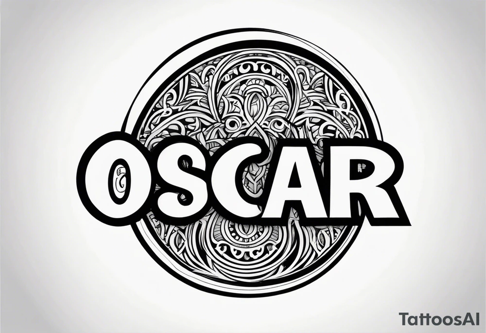The name Oscar in a circle tattoo idea