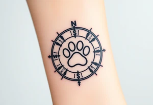 A compass design with a paw print at the center and description PAW PATROL tattoo idea