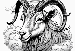 full body goat with kumo clouds in Japanese art style tattoo idea