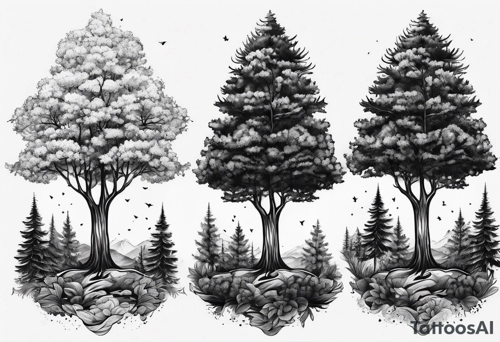 Three dainty trees tattoo idea