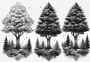 Three dainty trees tattoo idea