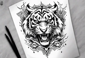 A thundergod tiger forearm sleeve tattoo, with lightning and clouds filling the area tattoo idea