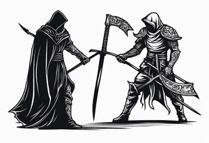 The executioner and death with a scythe shake hands tattoo idea