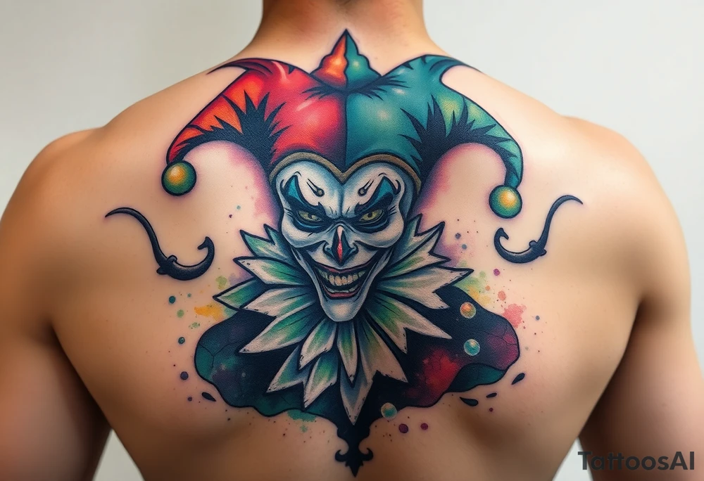 graphic 3d jester design tattoo idea
