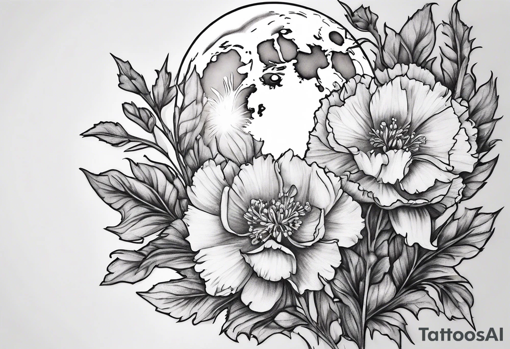 moon carnations tattoo idea