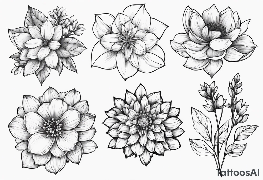 small may birth flower, december birth flower and july birth flower cluster tattoo idea