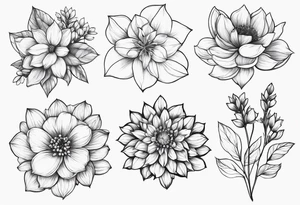 small may birth flower, december birth flower and july birth flower cluster tattoo idea