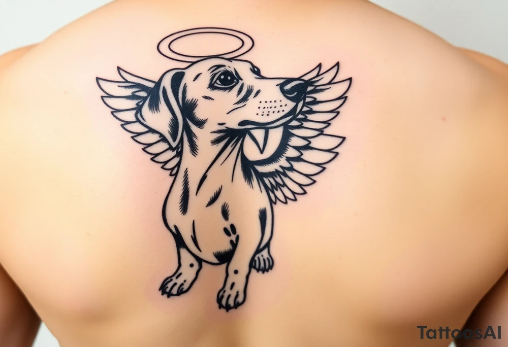 Dachshund with wings and halo tattoo idea