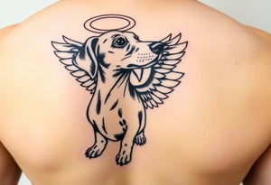 Dachshund with wings and halo tattoo idea