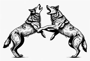two wolves dancing on their hind legs. they should be visibly dancing and facing one another. They should have their jaws closed tattoo idea