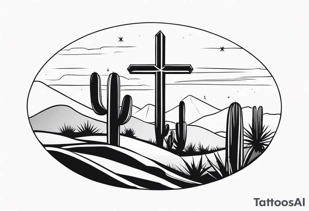 cactus landscape with cross tattoo idea