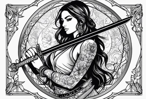 Woman holding a sword tattoo idea