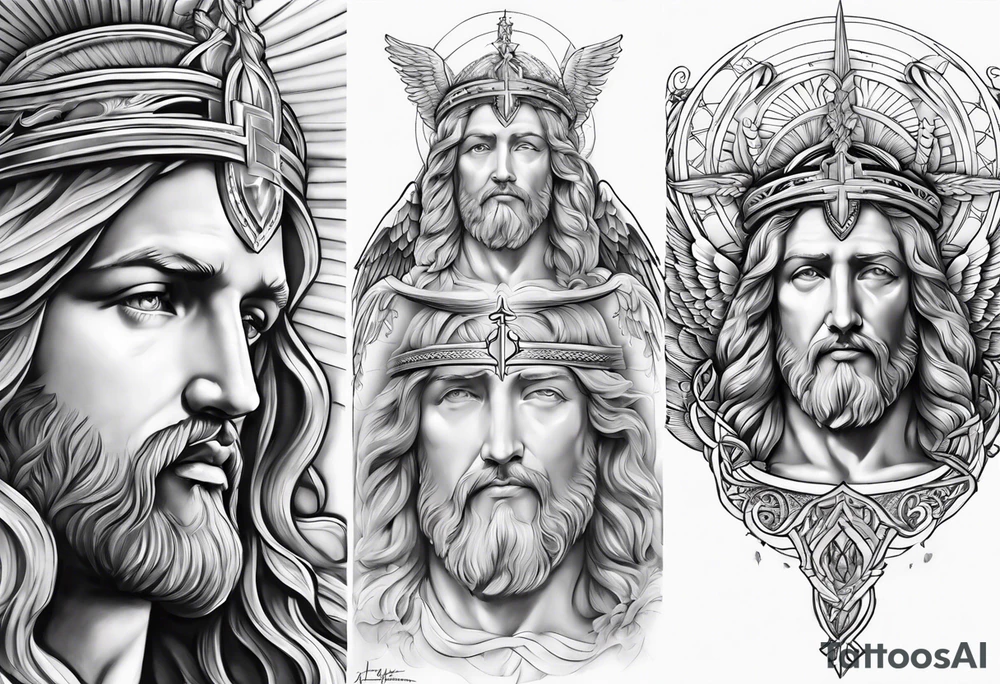 Archangels sleeve Jesus tattoo idea