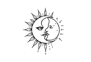 celestial sun and moon embrace with constellation patterns tattoo idea