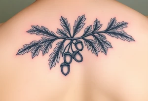 oak branch with thick leaves and acorns tattoo idea