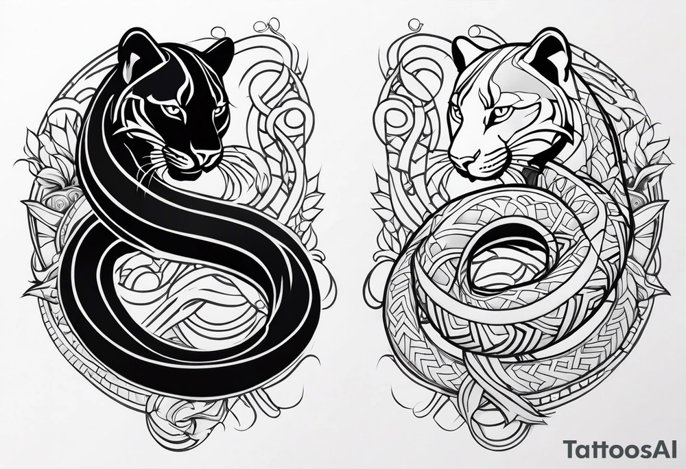 A snake and a panther wrap around the word "vitality" tattoo idea