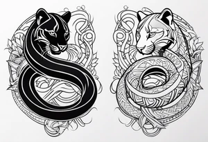 A snake and a panther wrap around the word "vitality" tattoo idea