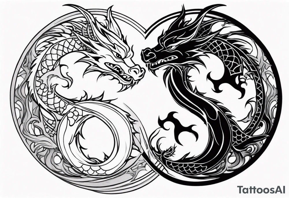 dragons in a yin and yang shape tattoo idea