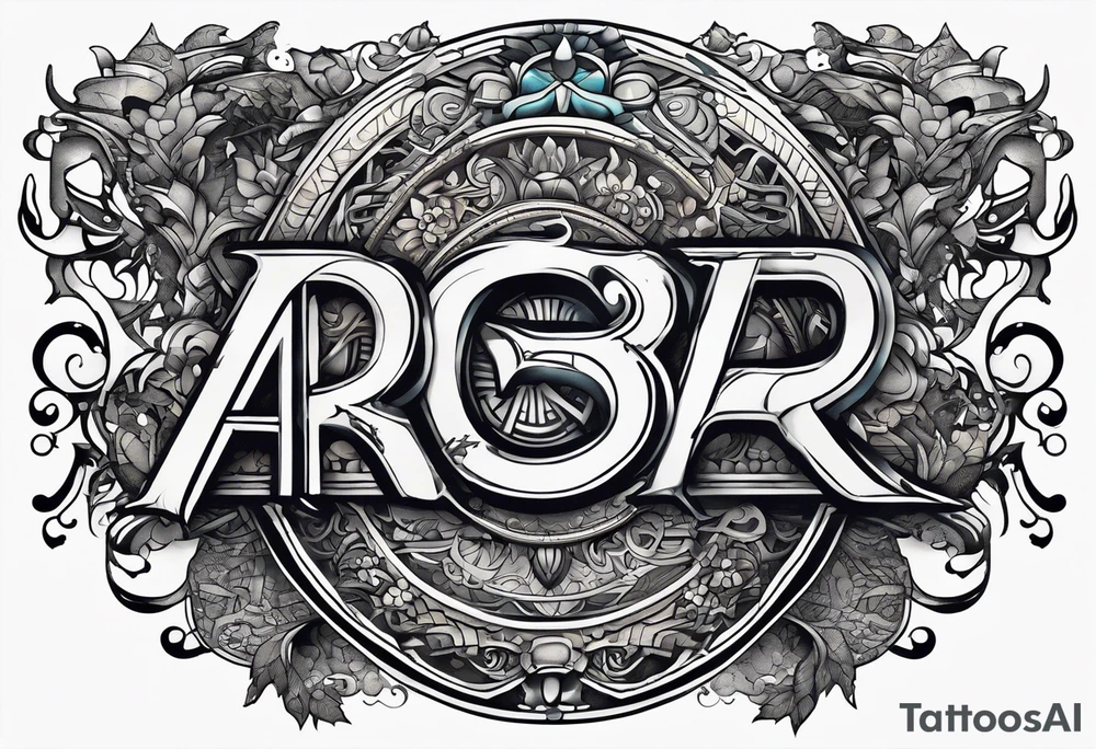 The letters AR together with the words always ready going down the side of the letters tattoo idea